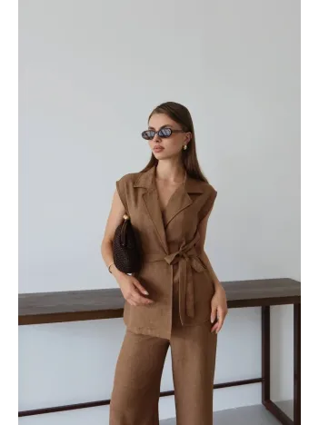 Keten Yelek Pantolon Takım Kahve Pt Keten Yelek Pantolon Takım Kahve Pt