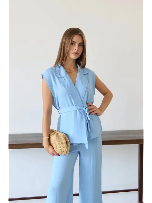 Keten Yelek Pantolon Takım Mavi Pt
