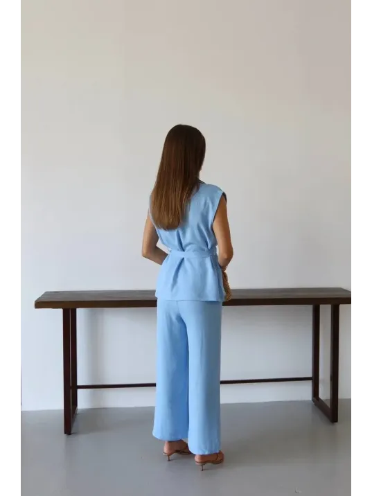 Keten Yelek Pantolon Takım Mavi Pt Keten Yelek Pantolon Takım Mavi Pt