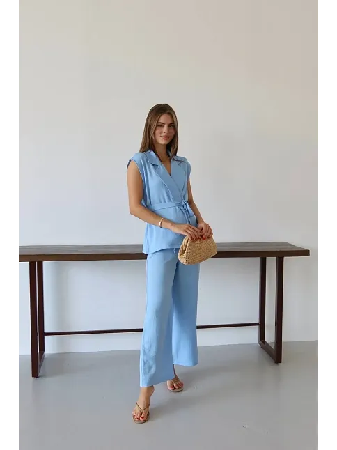 Keten Yelek Pantolon Takım Mavi Pt