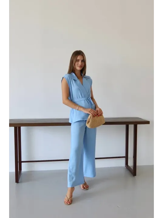 Keten Yelek Pantolon Takım Mavi Pt Keten Yelek Pantolon Takım Mavi Pt