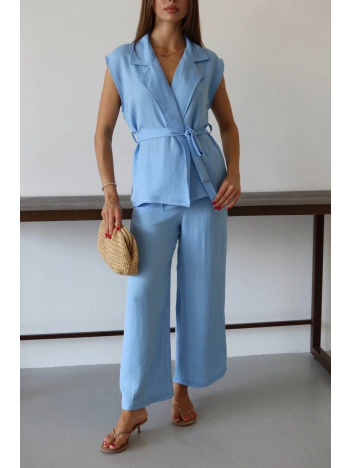 Keten Yelek Pantolon Takım Mavi Pt