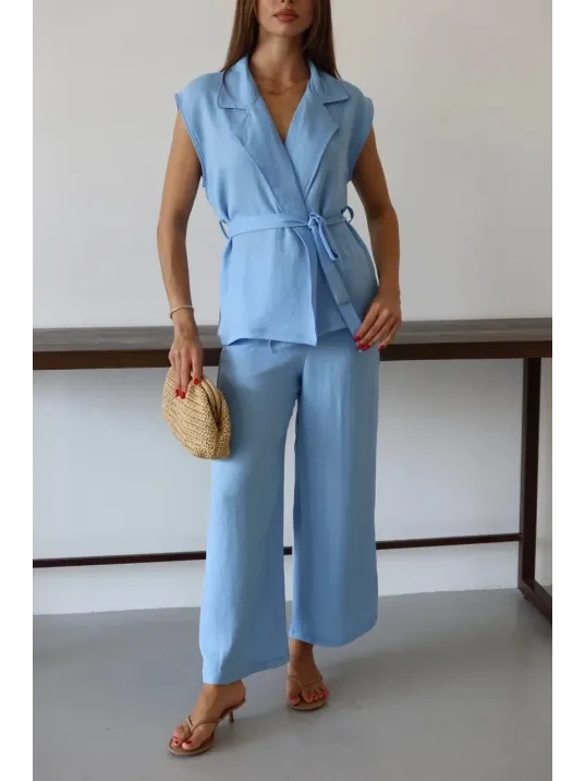 Keten Yelek Pantolon Takım Mavi Pt Keten Yelek Pantolon Takım Mavi Pt