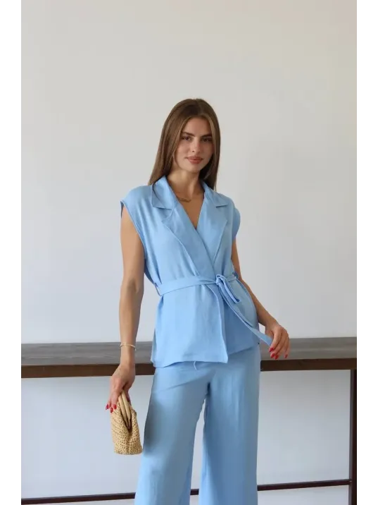 Keten Yelek Pantolon Takım Mavi Pt Keten Yelek Pantolon Takım Mavi Pt