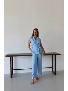 Keten Yelek Pantolon Takım Mavi Pt
