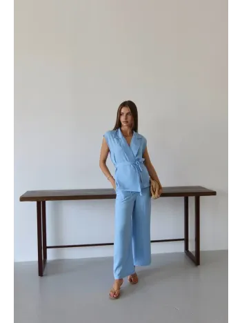 Keten Yelek Pantolon Takım Mavi Pt