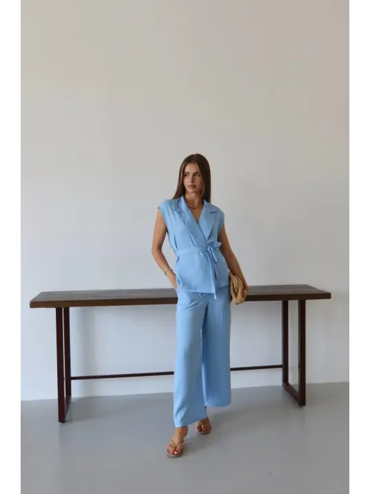Keten Yelek Pantolon Takım Mavi Pt Keten Yelek Pantolon Takım Mavi Pt