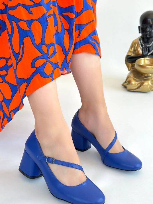 Kier Mavi Cilt Topuklu Ayakkabı