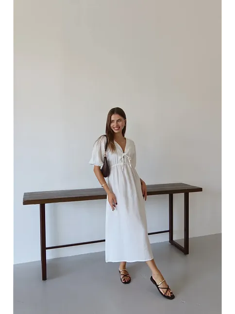Kısa Kollu Müslin Elbise Beyaz Pt