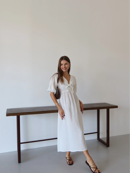 Kısa Kollu Müslin Elbise Beyaz Pt Kısa Kollu Müslin Elbise Beyaz Pt