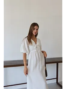 Kısa Kollu Müslin Elbise Beyaz Pt
