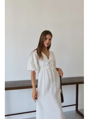 Kısa Kollu Müslin Elbise Beyaz Pt