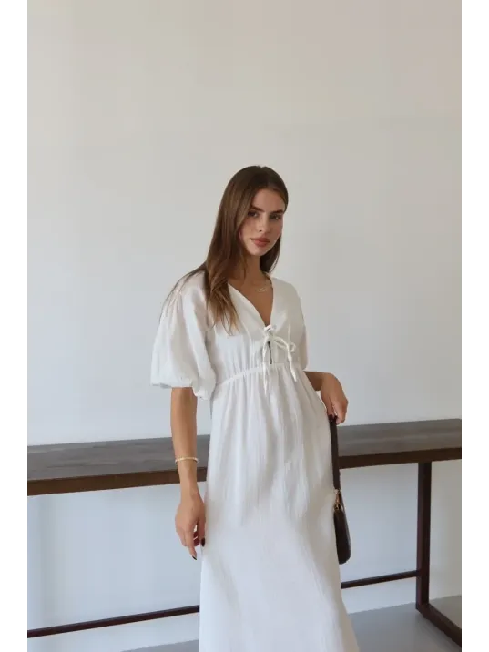 Kısa Kollu Müslin Elbise Beyaz Pt