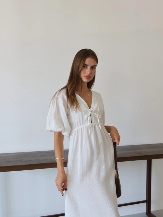 Kısa Kollu Müslin Elbise Beyaz Pt Kısa Kollu Müslin Elbise Beyaz Pt