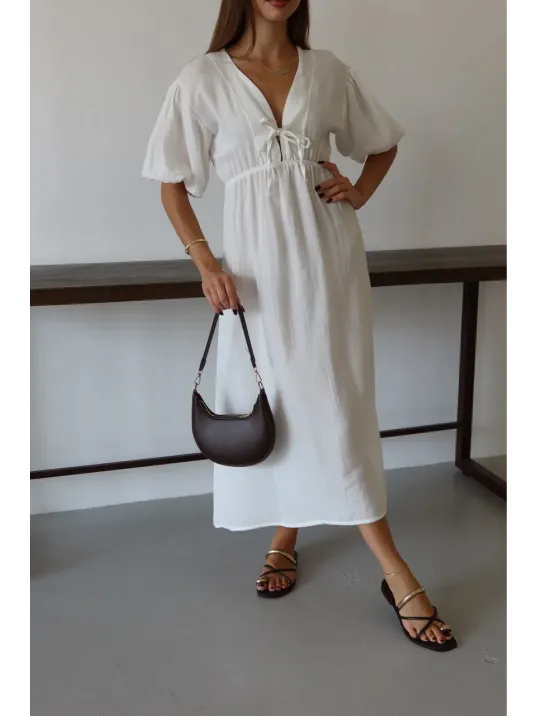 Kısa Kollu Müslin Elbise Beyaz Pt