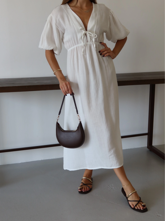 Kısa Kollu Müslin Elbise Beyaz Pt Kısa Kollu Müslin Elbise Beyaz Pt