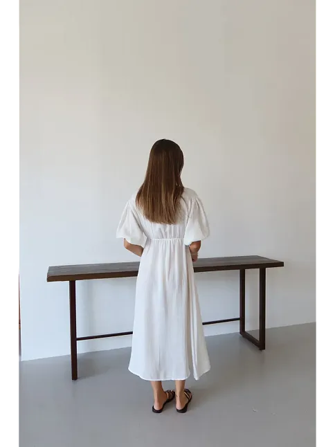Kısa Kollu Müslin Elbise Beyaz Pt
