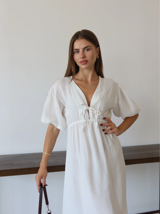 Kısa Kollu Müslin Elbise Beyaz Pt Kısa Kollu Müslin Elbise Beyaz Pt