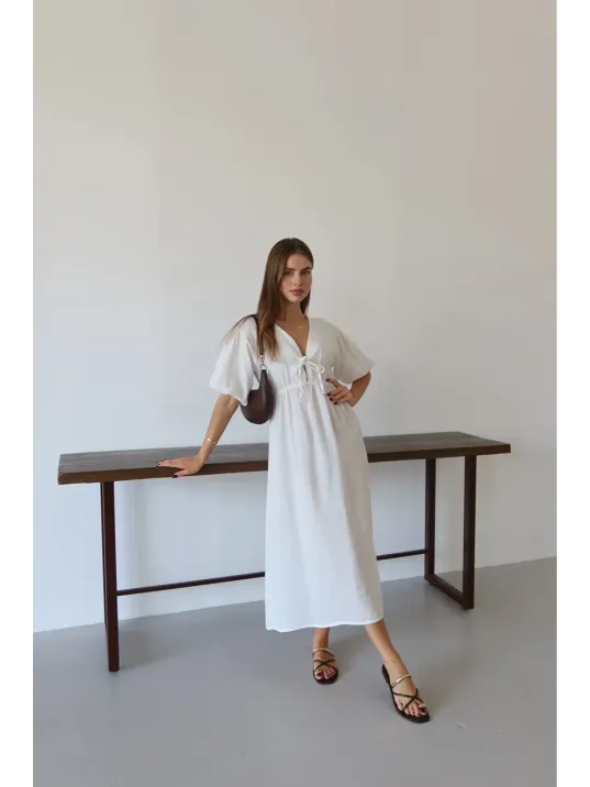 Kısa Kollu Müslin Elbise Beyaz Pt