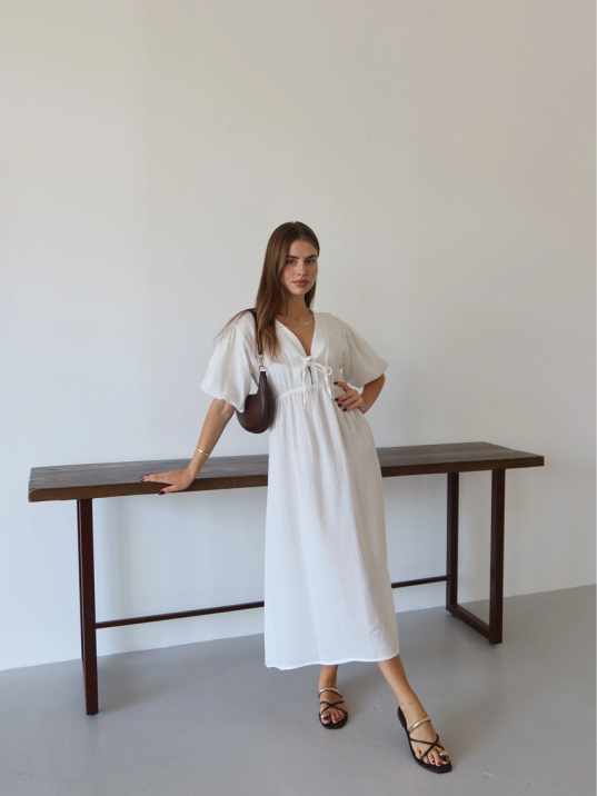 Kısa Kollu Müslin Elbise Beyaz Pt Kısa Kollu Müslin Elbise Beyaz Pt