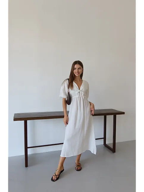 Kısa Kollu Müslin Elbise Beyaz Pt