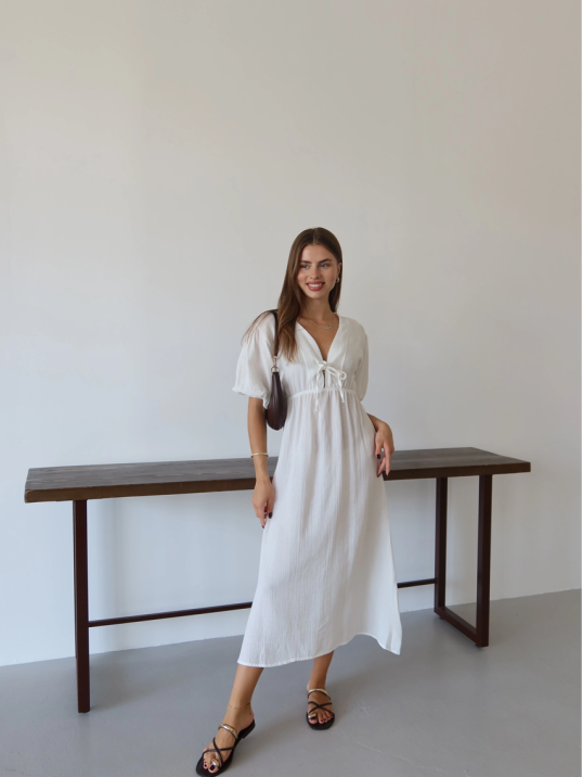 Kısa Kollu Müslin Elbise Beyaz Pt Kısa Kollu Müslin Elbise Beyaz Pt