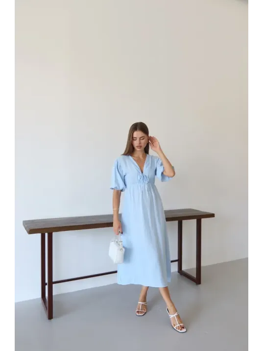 Kısa Kollu Müslin Elbise Mavi Pt