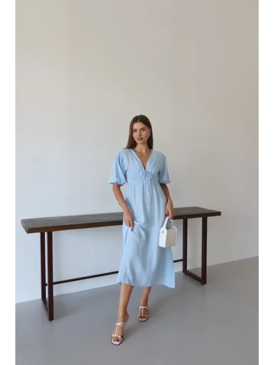 Kısa Kollu Müslin Elbise Mavi Pt