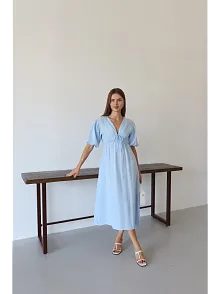 Kısa Kollu Müslin Elbise Mavi Pt