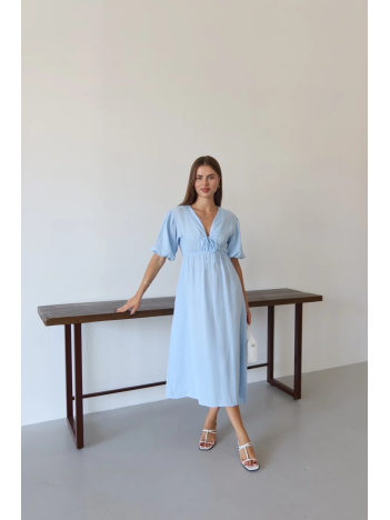 Kısa Kollu Müslin Elbise Mavi Pt