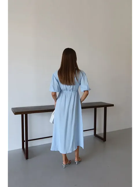 Kısa Kollu Müslin Elbise Mavi Pt