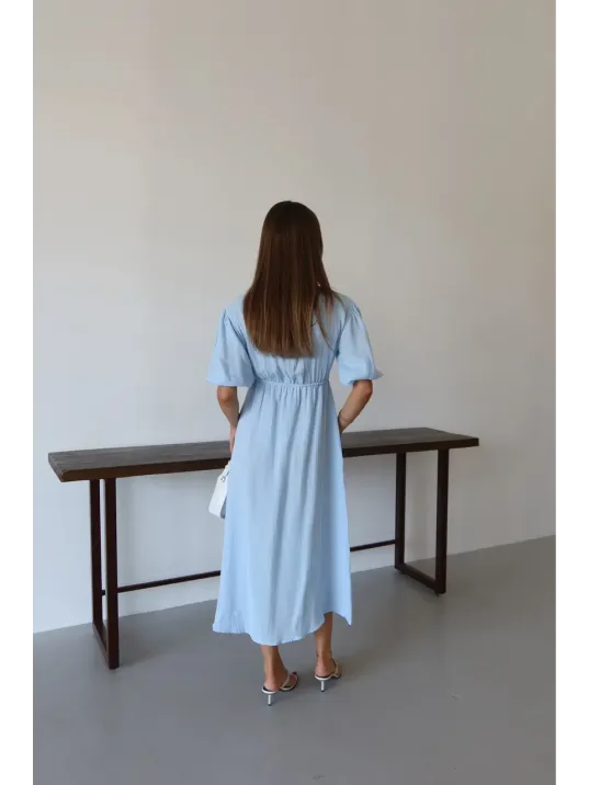 Kısa Kollu Müslin Elbise Mavi Pt