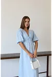 Kısa Kollu Müslin Elbise Mavi Pt