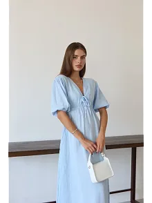 Kısa Kollu Müslin Elbise Mavi Pt