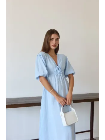 Kısa Kollu Müslin Elbise Mavi Pt