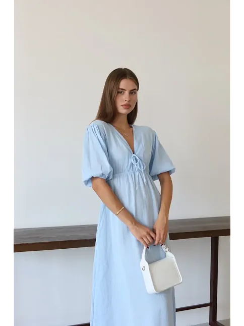 Kısa Kollu Müslin Elbise Mavi Pt