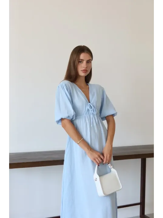 Kısa Kollu Müslin Elbise Mavi Pt