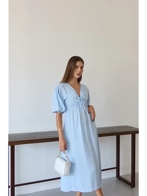 Kısa Kollu Müslin Elbise Mavi Pt
