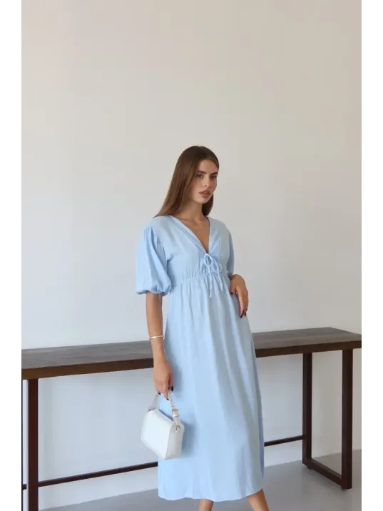 Kısa Kollu Müslin Elbise Mavi Pt