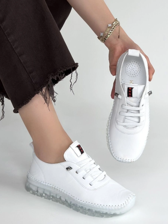 Kitta Beyaz Deri Bağcıklı Spor Ayakkabı