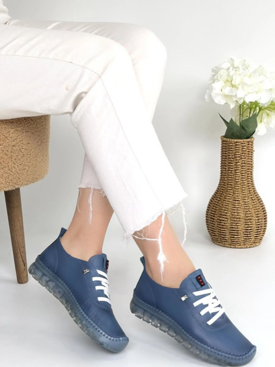 Kitta Mavi Deri Bağcıklı Spor Ayakkabı