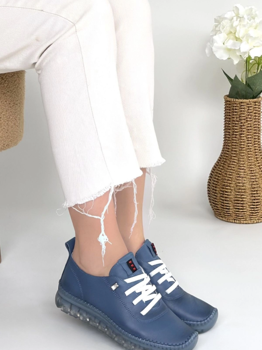 Kitta Mavi Deri Bağcıklı Spor Ayakkabı