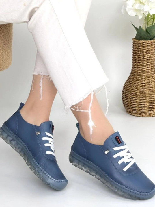 Kitta Mavi Deri Bağcıklı Spor Ayakkabı