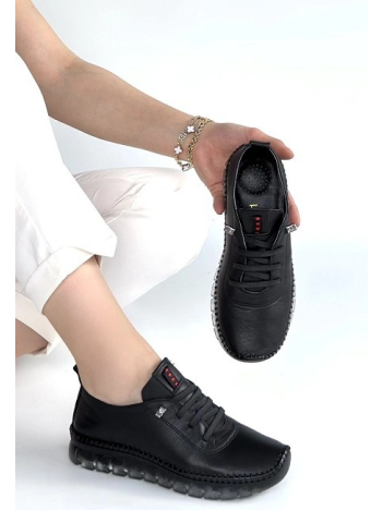 Kitta Siyah Deri Bağcıklı Spor Ayakkabı