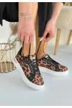 Kity Leopar Saten Bağcıklı Spor Ayakkabı