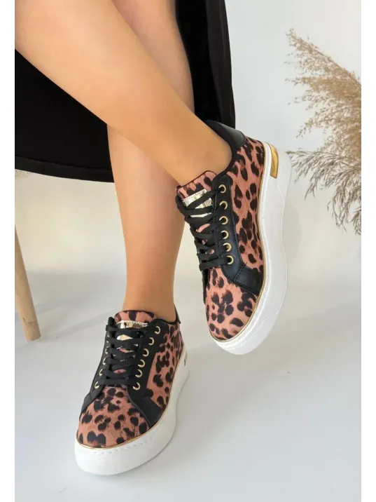 Kity Leopar Saten Bağcıklı Spor Ayakkabı