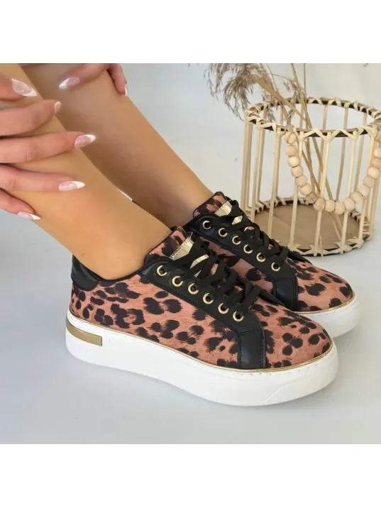 Kity Leopar Saten Bağcıklı Spor Ayakkabı