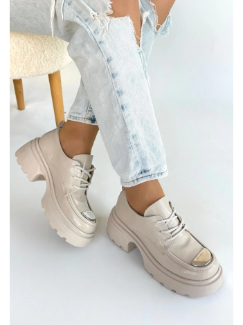 Kiya Bej Rugan Dolgu Topuk Oxford Ayakkabı Kiya Bej Rugan Dolgu Topuk Oxford Ayakkabı