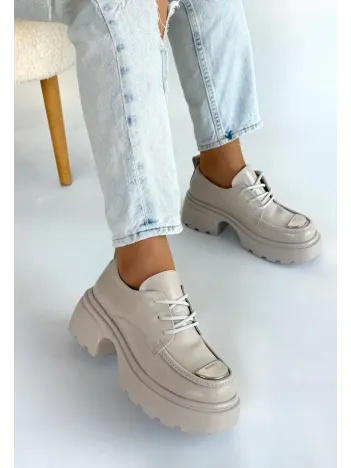 Kiya Bej Rugan Dolgu Topuk Oxford Ayakkabı Kiya Bej Rugan Dolgu Topuk Oxford Ayakkabı