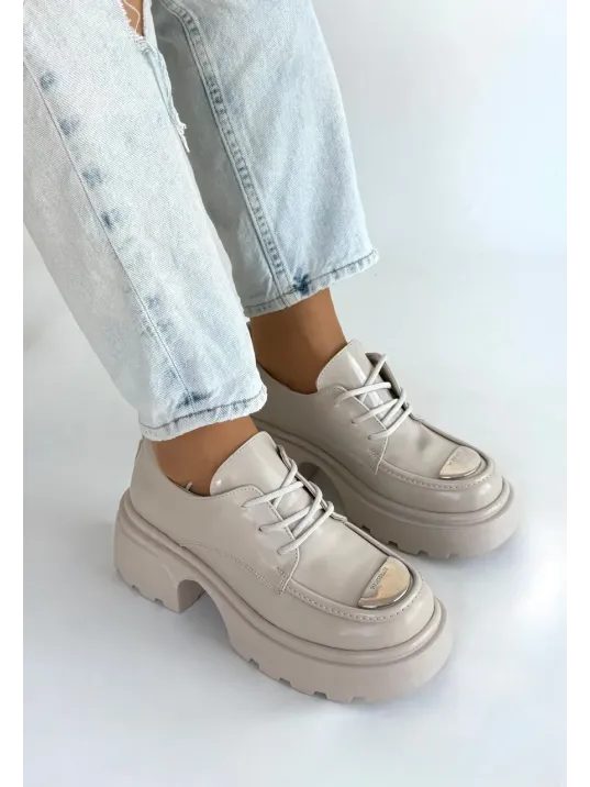 Kiya Bej Rugan Dolgu Topuk Oxford Ayakkabı Kiya Bej Rugan Dolgu Topuk Oxford Ayakkabı